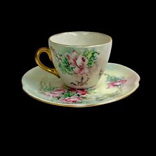 Antique Royal Munich Bavarian Hand painted Roses Demitasse Tea Cup Saucer