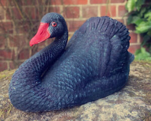 Vintage Lovely Old Little Solid Resin / Stoneware Black Swan Decoy - Beautiful!