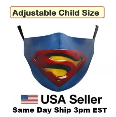 Детская маска для лица Superman Superhero многоразовая регулируемая ткань моющаяся для детей  - Изображение 1 из 4