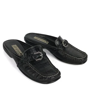 Brighton Womens Andie Mules Sz 7M Black Leather Croc Embossed Made in Italy - Picture 1 of 14