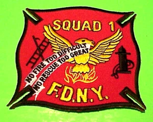 NEW YORK  SQUAD  1  FDNY 3 7/8"  FIRE DEPT.  PATCH  FREE SHIPPING!!! - Picture 1 of 1