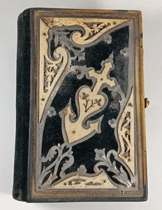Polish or Slovak Bible with Velvet & Cut-out Bone Layer Inlaid Cover 1879 - Imagen 1 de 9