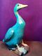 Chunese  Large  Art Pottery Duck Turquoise Blue Statue Figurine Signed Porcelain