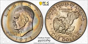 Eisenhower Dollar 1973-D PCGS MS65 - Handsome Neon Rim Toning - Picture 1 of 4