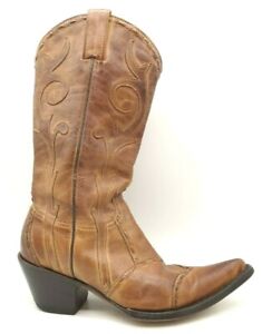 Stetson Brown Leather Cap Toe Cowboy Western Boots Women's 7