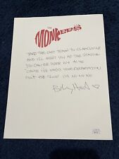 Rare Bobby Hart Handwritten Lyrics to Last Train to Clarksville JSA LOA Monkees