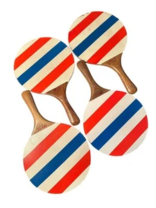 Vintage Scorch Enterprise 1975 Holz Paddelball Paddel 4 Stück rot weiß blau - Bild 1 von 15