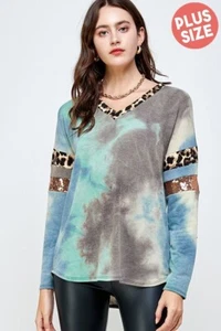 TIE DYE Shirt Top SIZE 3XL 3X Womans Plus LONG SLEEVE Blue Green Gray MULTI - Picture 1 of 3