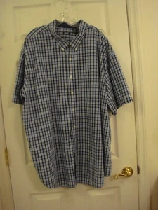 IZOD Men's Blue Plaid Short Sleeve Button Up Collared 100% Cotton Shirt Size 4XL - Picture 1 of 8