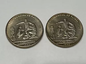 LOT OF (2) 1986 Mo 200 PESOS MEXICO WORLD CUP SOCCER KM#525 CIRCULATED - Picture 1 of 15