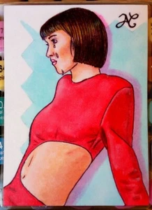 ORIGINAL Skizzenkarte Portrait Frau Weinen Traurigkeit Tränen Pose ACEO ART Zeichnung 1/1 - Bild 1 von 1