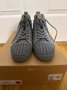 Christian Louboutin Men's Gray Suede Spiked High Top Sneakers Shoes Size 42.5 - Picture 1 of 6