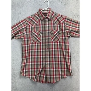 Plains Shirt Adult Large Red Plaid Western Wear Snap Button Up Cowboy Casual Men - Picture 1 of 9