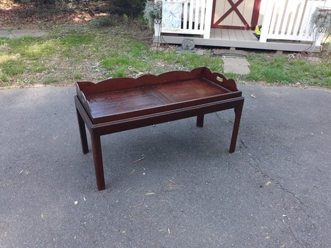 Large Antique  Butler's Serving Coffee Table w Removable Tray Cover
