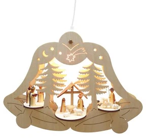 Fensterbild el. bel. Glocke, beleuchtet mit Geburt, Schäferei und Könige natur  - Bild 1 von 1