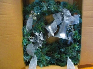Large Door Wreath with Silver Bells, Very Good Condition, Wear Consistent w/ Age - Picture 1 of 5