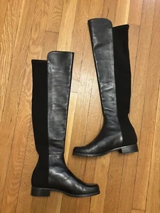 Stuart Weitzman 5050 Over The Knee Boots Black Leather Stretch Nappa Size 7.5 - Picture 1 of 21