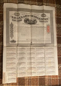 Savannah and Charleston Railroad, South Carolina, 1869 Coupon Bond - Bild 1 von 2