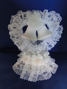 New Elegant Wedding Lacy Heart, satin bells and Glass Look Swans Cake top #22 - Picture 1 of 6