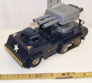 LINEMAL TRACK TANK MILITÄR RAKETENWERFER FAHRZEUG BLECH REIBUNGS SPIELZEUG JAPAN - Bild 1 von 4