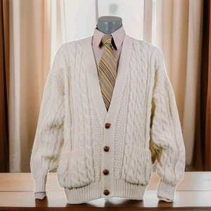 HANDMADE Herren Strickjacke 100% reine Schurwolle Gr.44 cremefarben 112 Chest - Bild 1 von 6