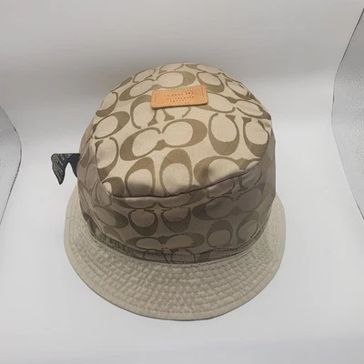 Sombrero de cubo COACH para mujer pequeño tostado reversible logotipo firma cinturón de cuero nailon Foto 1 de 4