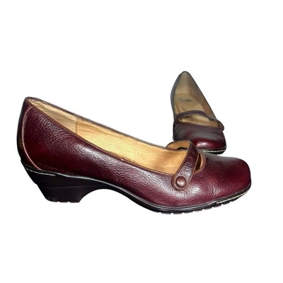 Sapatos confortáveis femininos Soppt couro borgonha 9,5M Mary Jane wedge  - Imagem 1 de 4