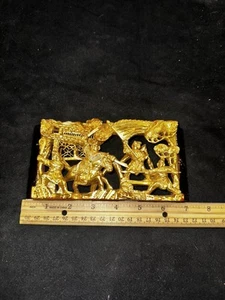 Antique Chinese Gold Gilt Wood Carved 7”x 3 1/2” - Picture 1 of 5