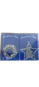 2 Ornaments Of Faith Pewter Christmas Ornaments Nativity Scene, Religious Wreath - Picture 1 of 10
