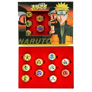 New Multi Colored Kanji Symbols Set NARUTO 10 Pcs. Ring & Necklace Pendant Charm - Picture 1 of 3
