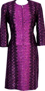 ST.JOHN Women's Knit Tweed Purple Pink Black Jacket & Dress Sz 12-14 - Picture 1 of 9