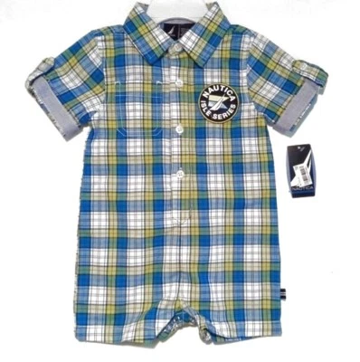 Traje de sol mameluco con botones manga corta bebé niño a cuadros Nautica 6-12 m nuevo con etiquetas Foto 1 de 2