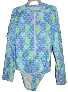 New Girls Small 6-6X Rash Guard One Piece Zip Surf Swim Wonder Nation Palm Scale - Picture 1 of 2
