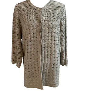 Hasting & Smith Open Weave Cardigan Plus Size 1X Beige 100% Cotton Long Line - Picture 1 of 11