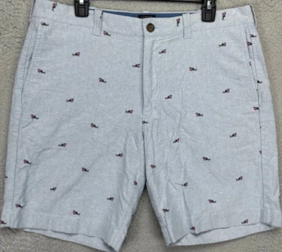 Pantalones Cortos J Crew Para Hombres 35 Gramercy Blanco Azul Estampado de Tiburón Caquis Frente Plano Foto 1 de 4