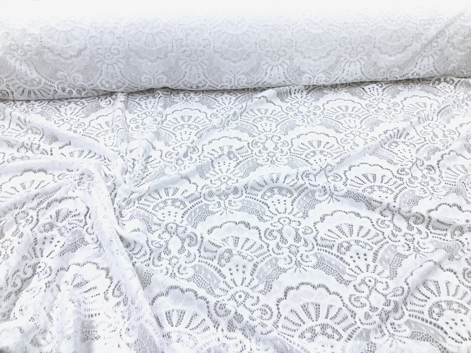 Tela bordada de encaje elástico damasco blanco transparente OO47 Foto 1 de 1