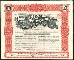 Canada: Dominion of Canada Trust Corporation Limited, 100 deferred shares, 1911 - Picture 1 of 1
