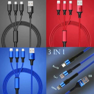 3 in 1 USB Heavy Duty Charging Cord For iPhone 7 8 XS XR XS Max 6s Charger Cable - Picture 1 of 15