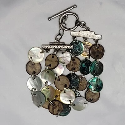 Bracelet Lia Sophia Aloha Mother of Pearl Multi Strand 3 Row Silver Toggle Boho - Image 1 of 4