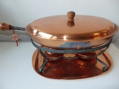 STÖCKLI seltene Kupferdeckelpfanne mit 2 Rechauds oval D:33cm Schweiz - Bild 1 von 4