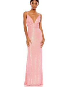 Mac Duggal SEQUINED DRAPED V NECK GOWN CORAL SIZE 8 (26945) - Picture 1 of 8