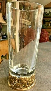 JARRÓN DE CRISTAL ARTESANAL DE 12"" en 2"" SOPORTE BASE DE LATÓN DE UVA ORNAMENTADO; De Colección - Imagen 1 de 7