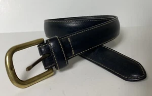 Black Belt Mens Size 32 Leather Casual Work Jeans Genuine Rugged Solid Brass - Picture 1 of 16