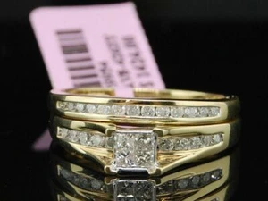 2.50Ct Princess Cut Cubic Zirconia Bridal Ring Set 925 Silver Gold Plated - Picture 1 of 7