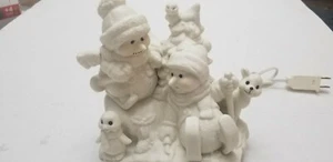 Weiße Keramik 2 Schlitten Schneemann Familie & Tiere Licht - Bild 1 von 11
