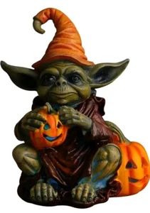 Halloween Elfe Figur hält Kürbis Elfe Statue Harz beleuchtet Ornament Deko - Bild 1 von 3