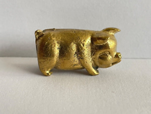 Figurine petit cochon statuette en laiton amulette animal ferme Cambodge a22'