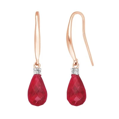 14K. GOLD FISH HOOK EARRINGS WITH DIAMONDS & RUBIES (Rose Gold) - Image 1 of 4