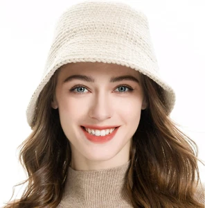 ZLYC Women Winter Bucket Hat Fashion Knit Cloche Hat Solid Color Warm Crochet Ca - Picture 1 of 12