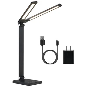 LED Desk Lamp Double Head USB Office Lighting Touch Eye-Caring Table Night Light - Picture 1 of 13
